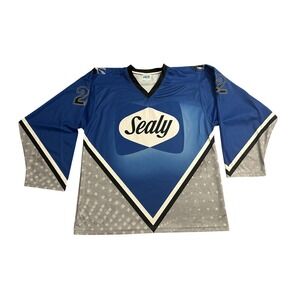 OKA Sealy Hockey Jersey Mens Large Blue Excellent Long Sleeve Graphic Arizona